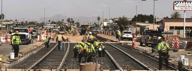 Light-rail track construction (Image courtesy of Structural Mechanics and Infrastructure Materials Laboratory, Arizona State University)
