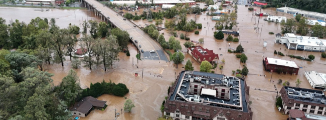 The Helene-induced flooding in Asheville, North Carolina, in September is the kind of scenario “we are seeing more and more often.” (Image courtesy of Billy Bowling, Environmental Protection Agency)