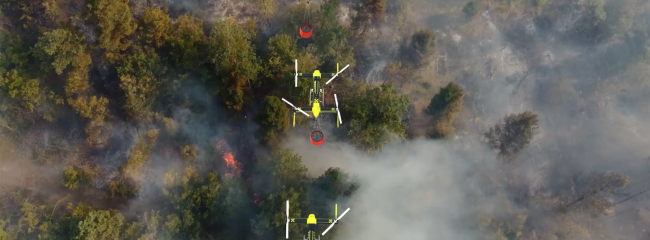  A partnership between wildfire tech startup FireSwarm and resource manager Strategic Natural Resource Group will deploy uncrewed, heavy-lift drones to assist with wildland firefighting. (Courtesy of FireSwarm)